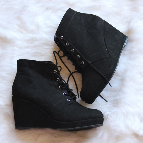black lace up wedge boots